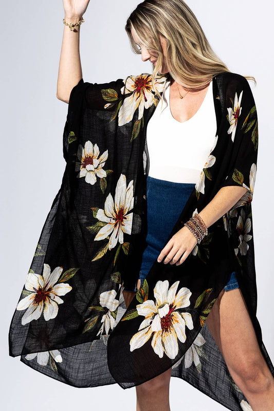 Black Flower Kimono