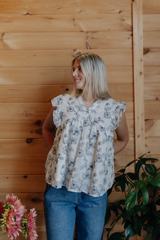 Black Floral Embroidered Top
