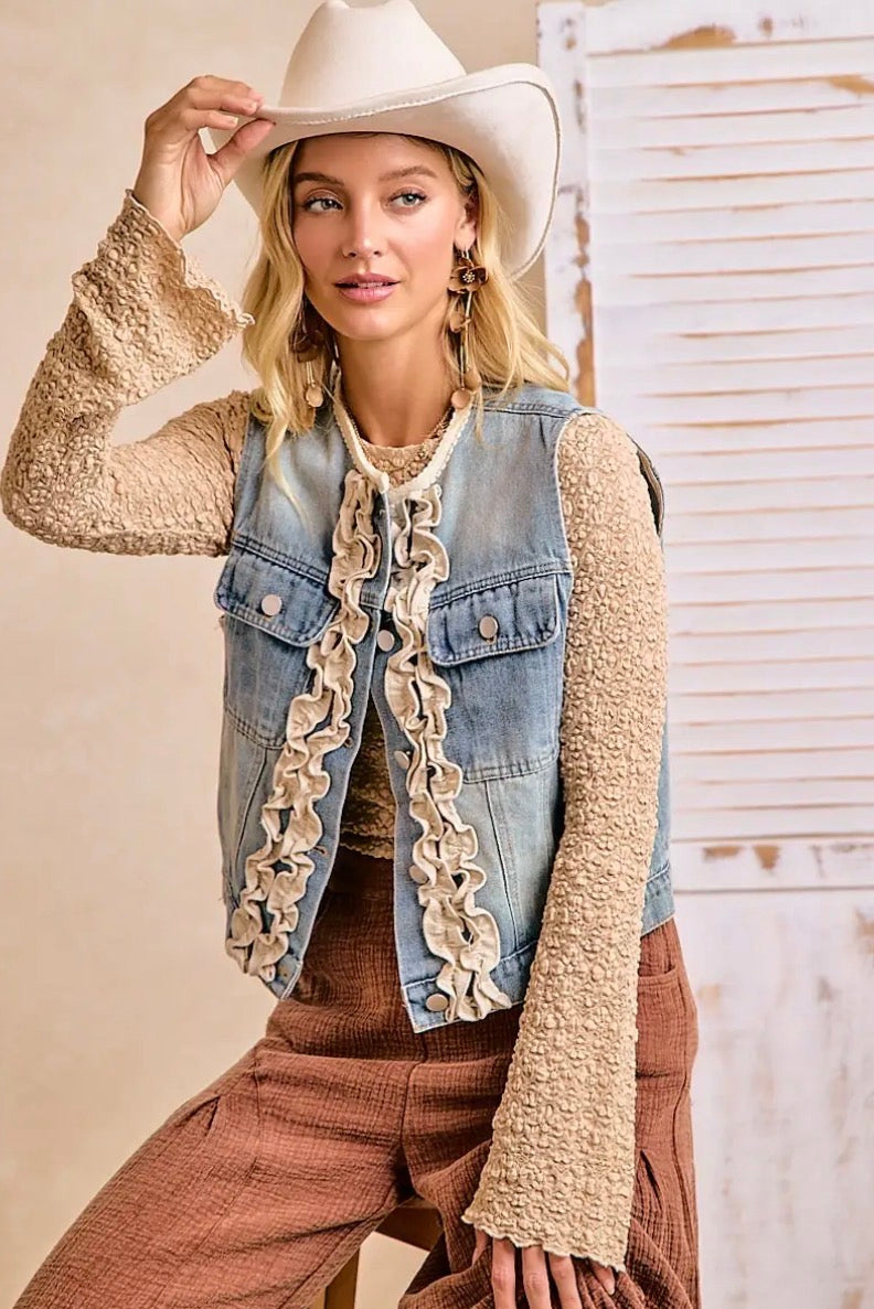 Ruffle & Blue Denim Vest
