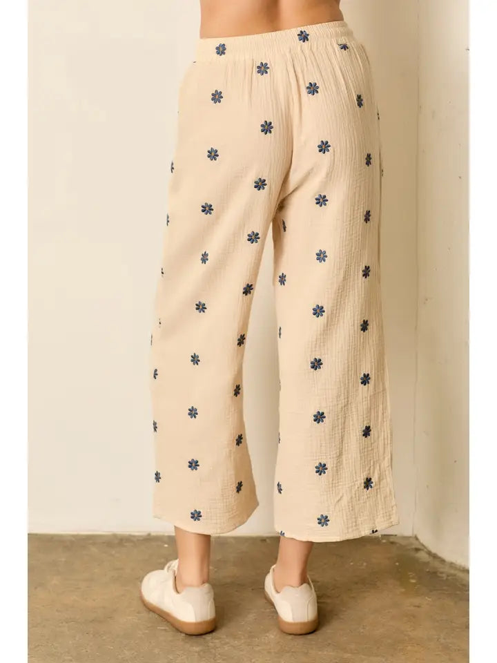 Natural with Navy Flowers