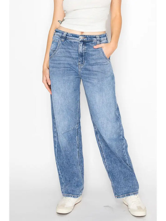 Adjustable Waistband Relaxed Barrel Fit Jeans