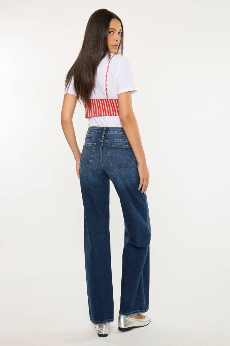 Dark Wash Mid-Rise Wide Leg Jean