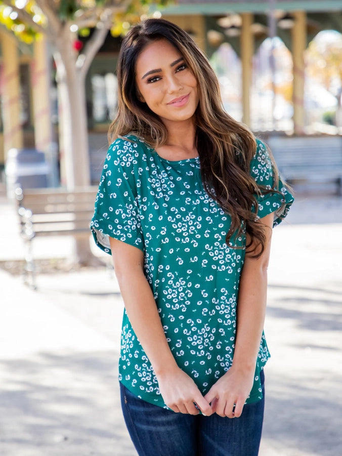 Bonnie Mae Green Floral Top