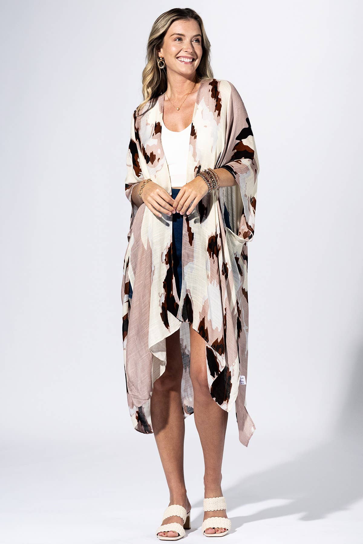 Beige and Black Wash Kimono