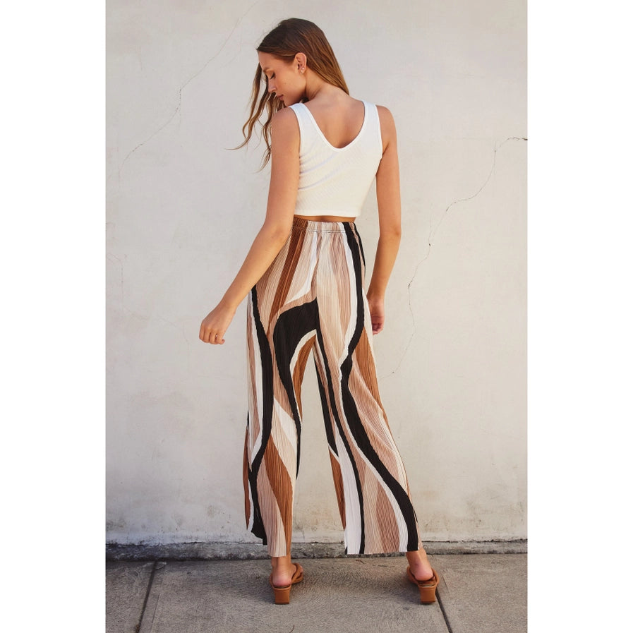 Wave Print Pleated Wide Leg Pants