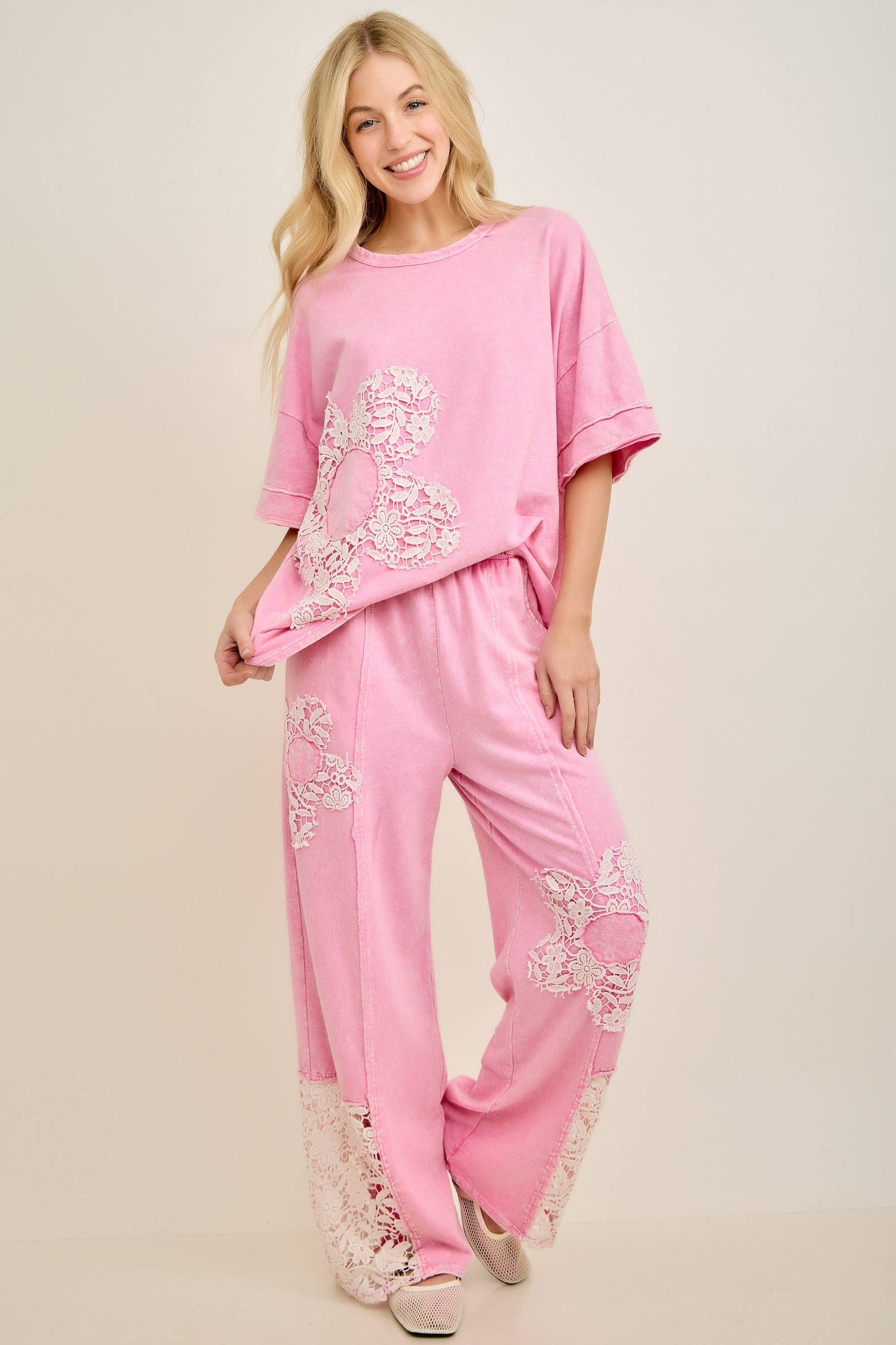 Flower Crochet Patch Top - Bubblegum Pink