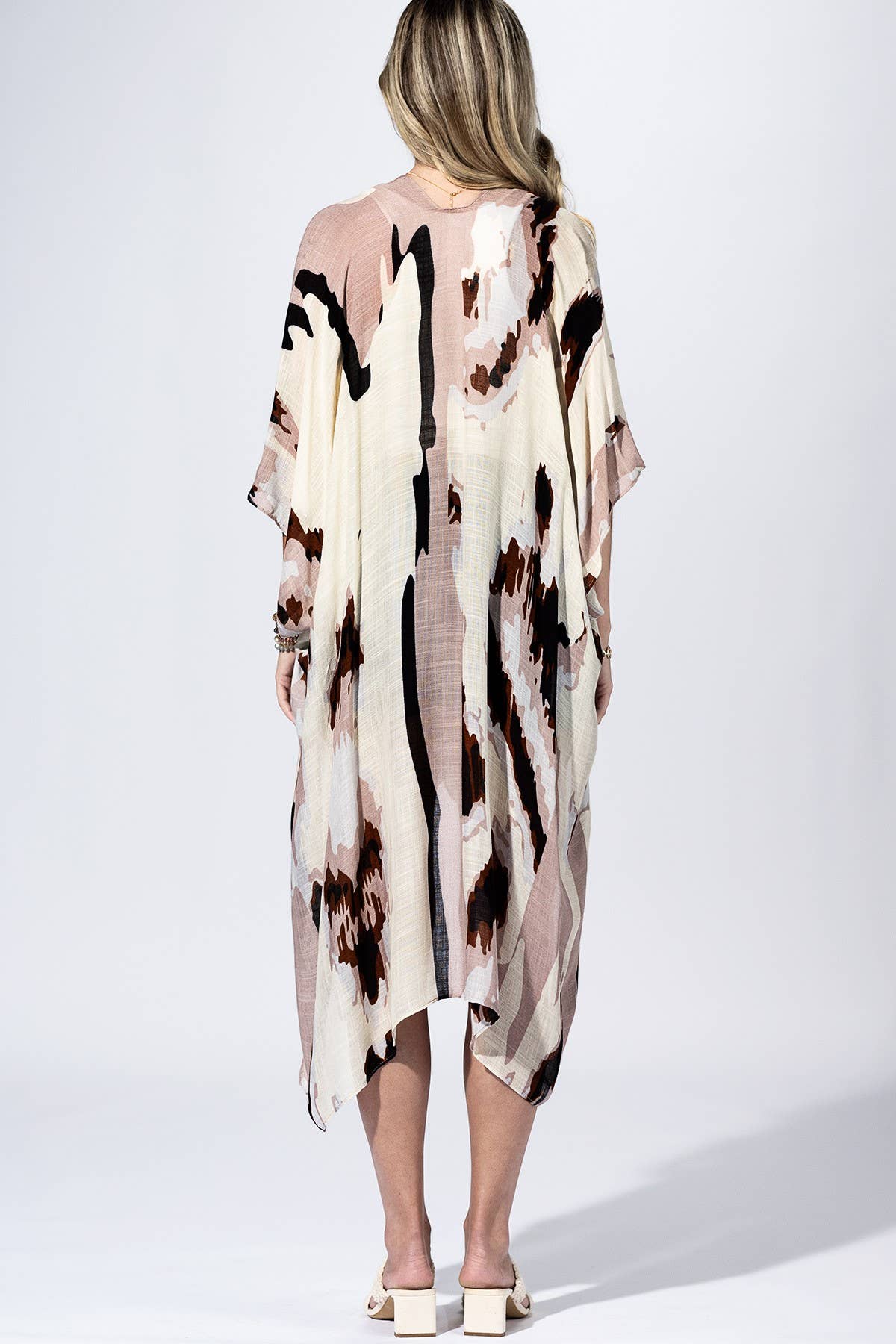 Beige and Black Wash Kimono