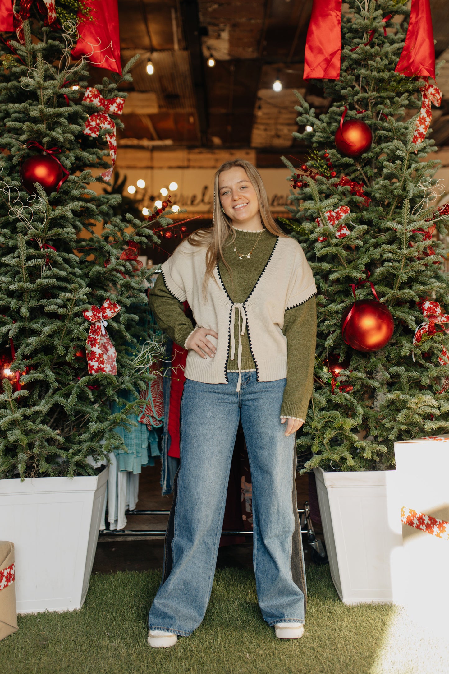 Ivory Crochet Trim Tie Front Knit Vest