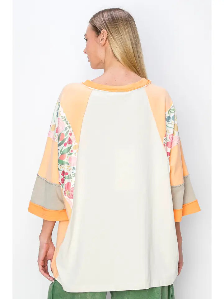 Orange Floral Sleeve Top