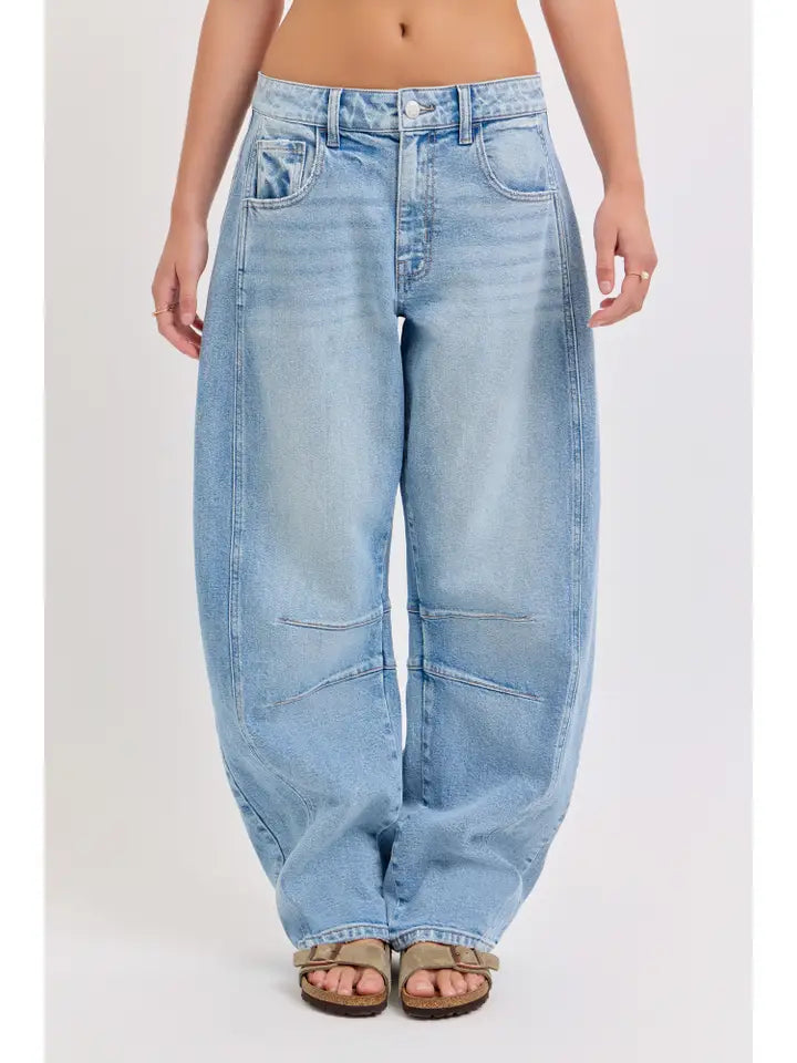 Mid-Waist Barrel Leg Jean