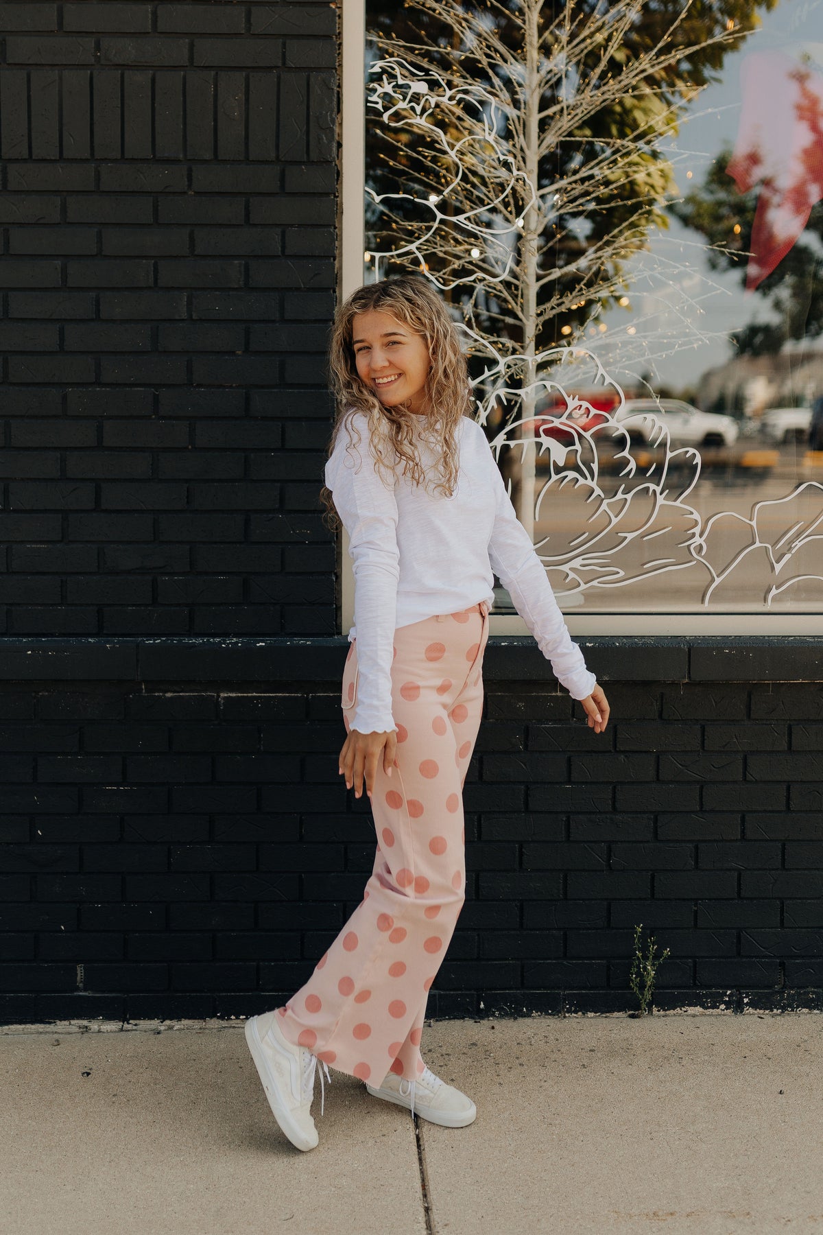 Big Polka Dot Stretchy Blush Denim