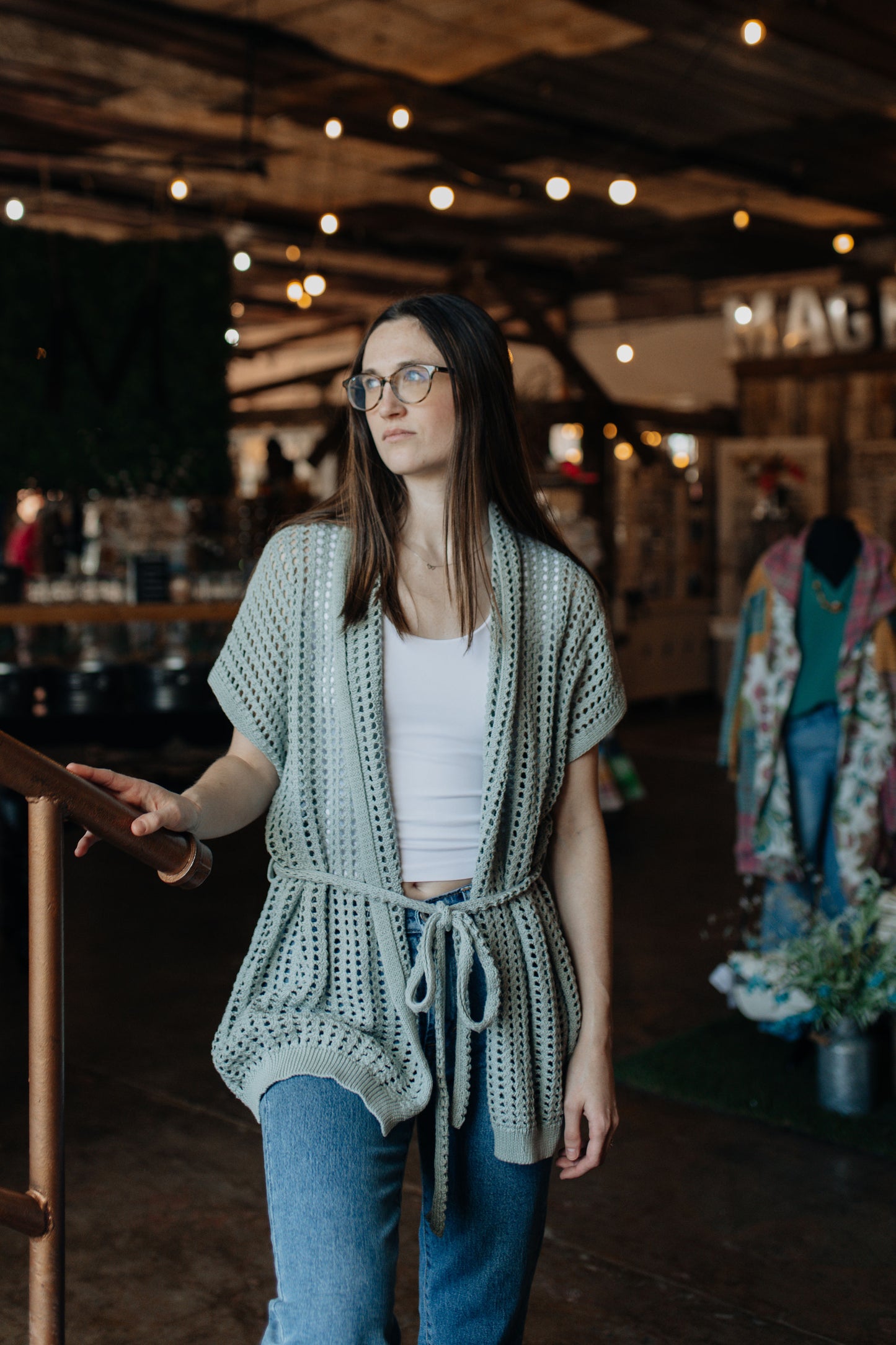 Open Knit Seafoam Top