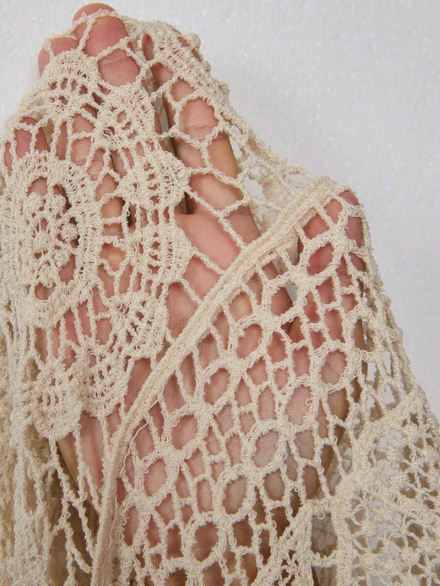 Boho Crochet Lace Cutout Top: Beige