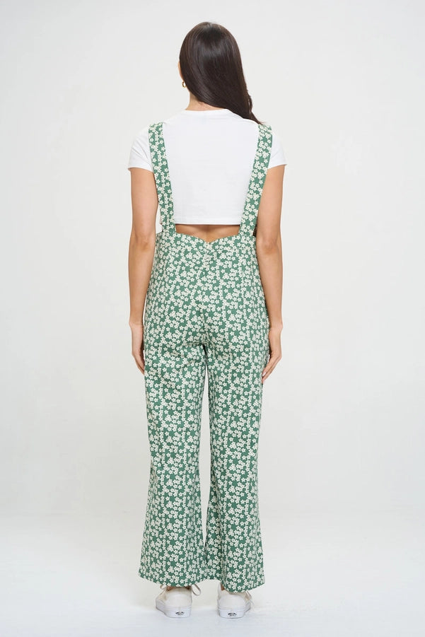 Green Floral Overalls