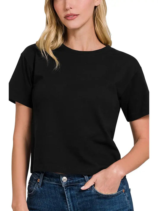 Black Cotton Cropped Tee