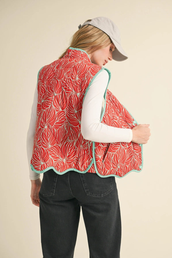Scalloped Hem Quilted Puff Vest