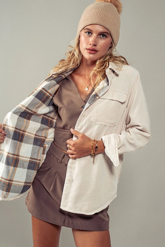 Cream Corduroy Flannel Jacket