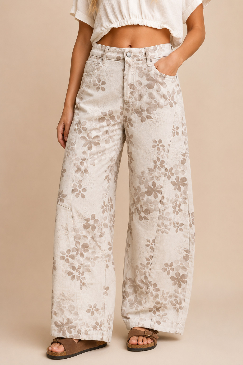 Floral Wide-Barrel Leg Pant