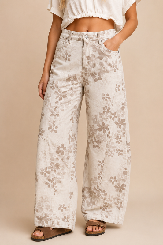 Floral Wide-Barrel Leg Pant