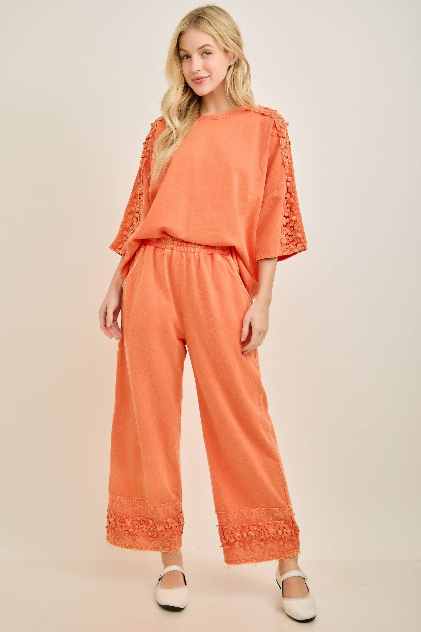 Orange Flower Trim Pants
