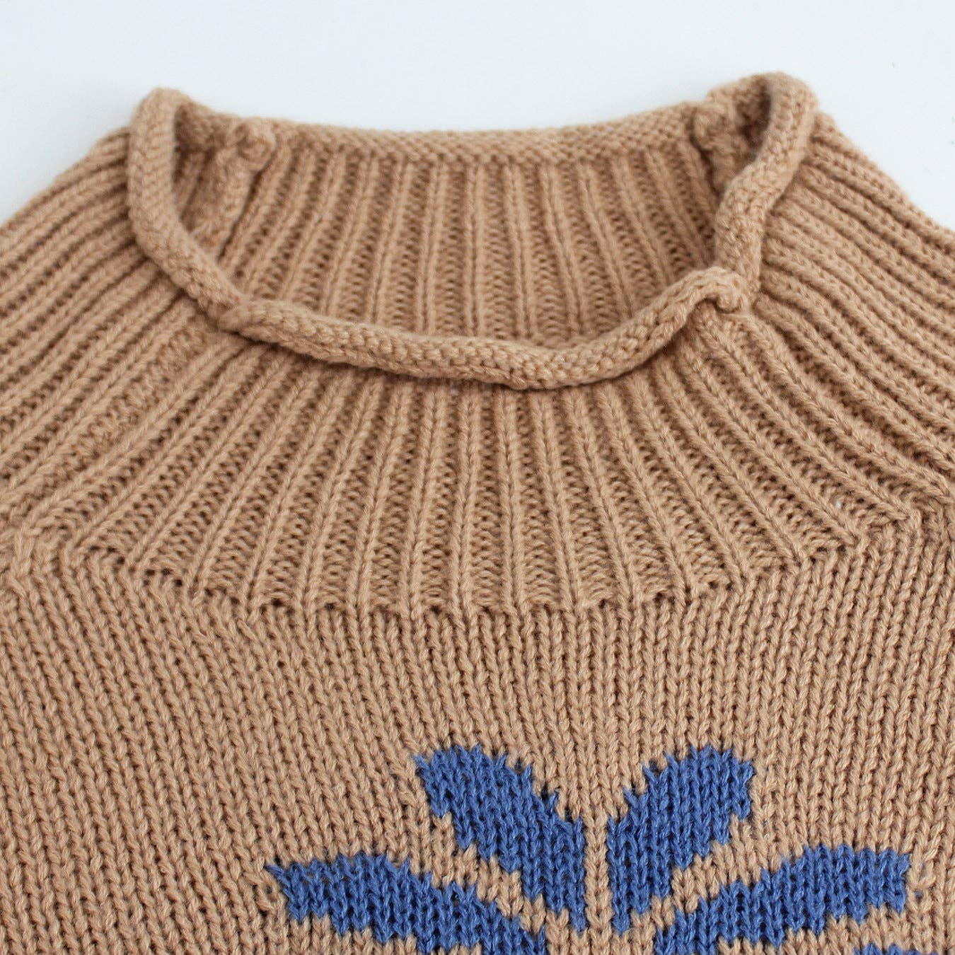 Khaki Floral Knit Sweater Ribbed