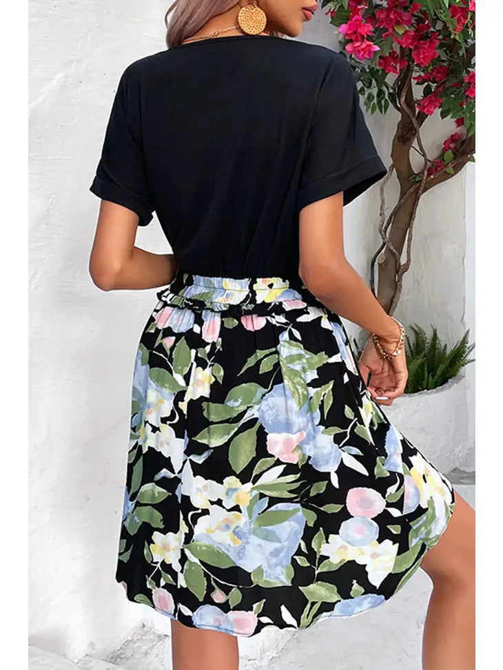 Black with floral Short Dress