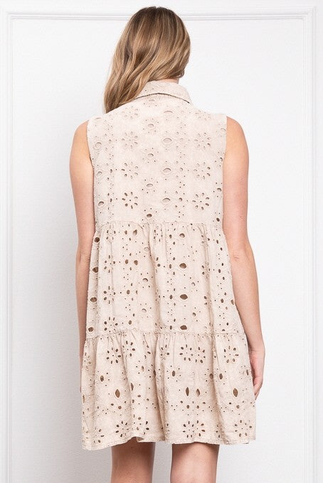 Mushroom Brown Eyelet Button Down