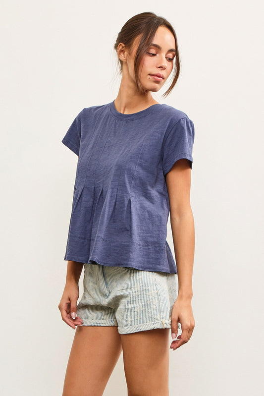 Washed Navy Pleated Top