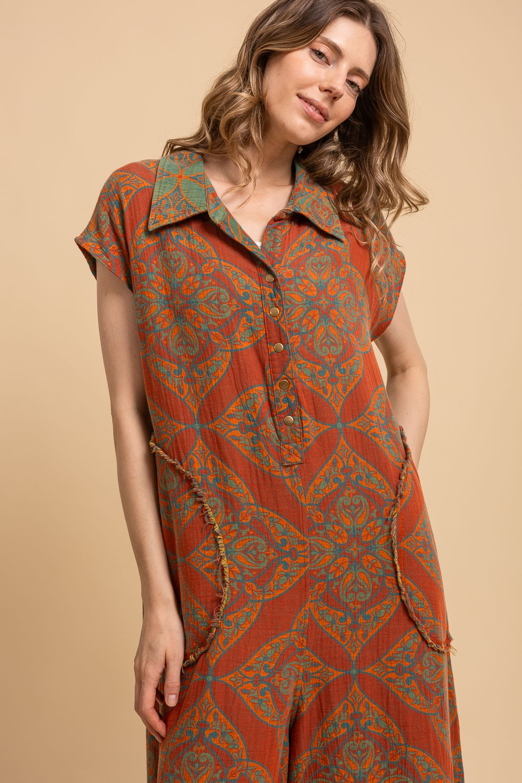 Burnt Orange Patterned Jumpsuit