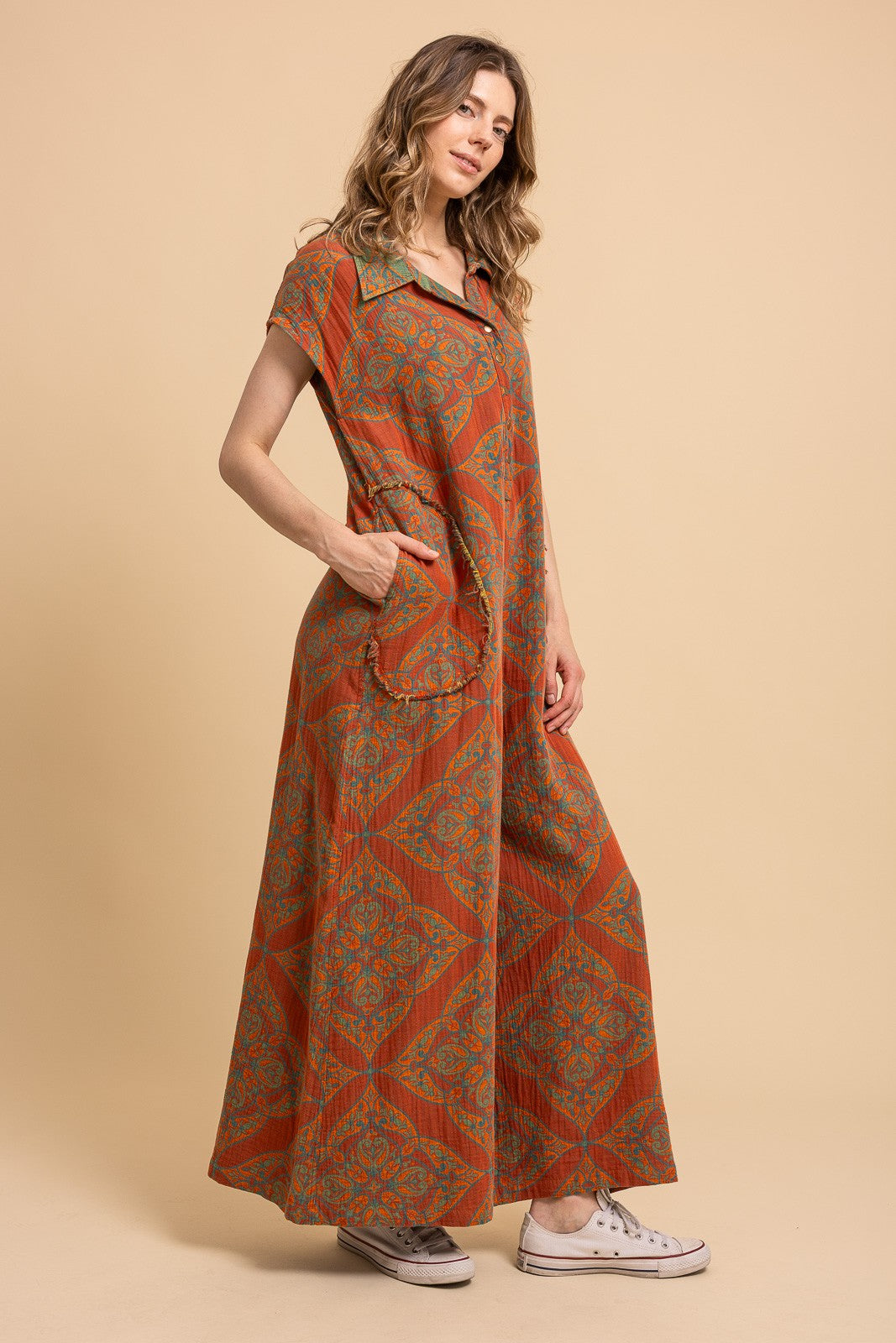 Burnt Orange Patterned Jumpsuit