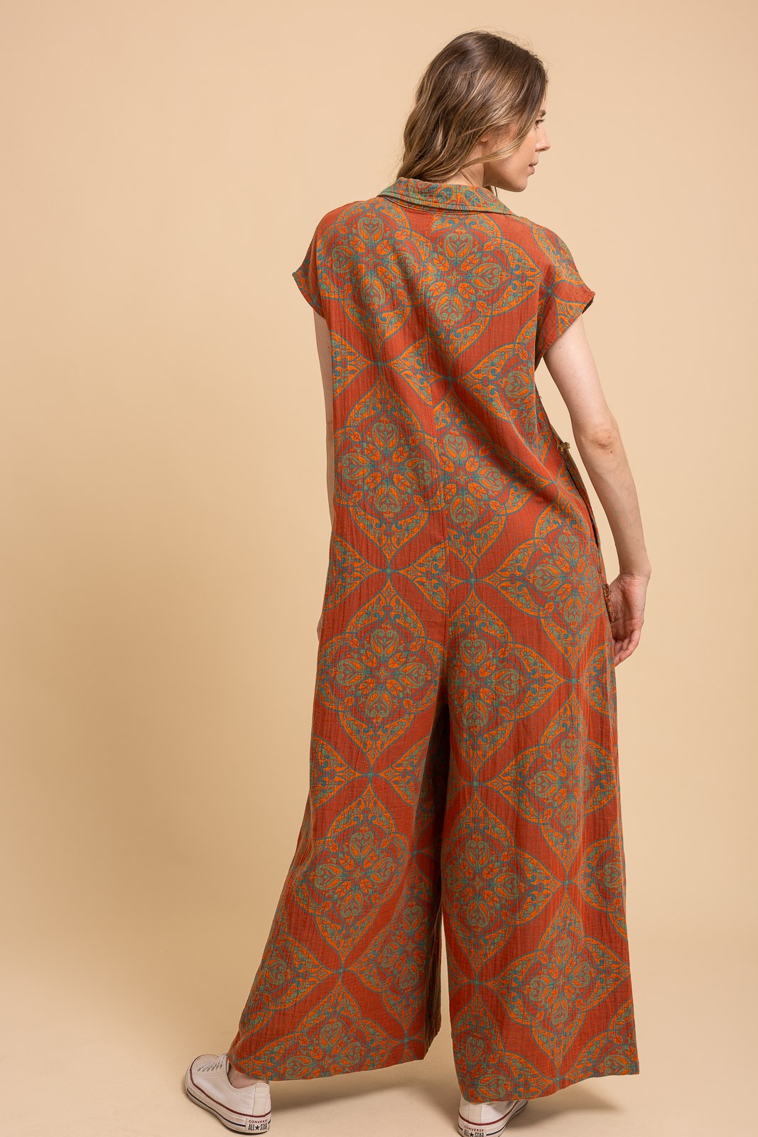 Burnt Orange Patterned Jumpsuit