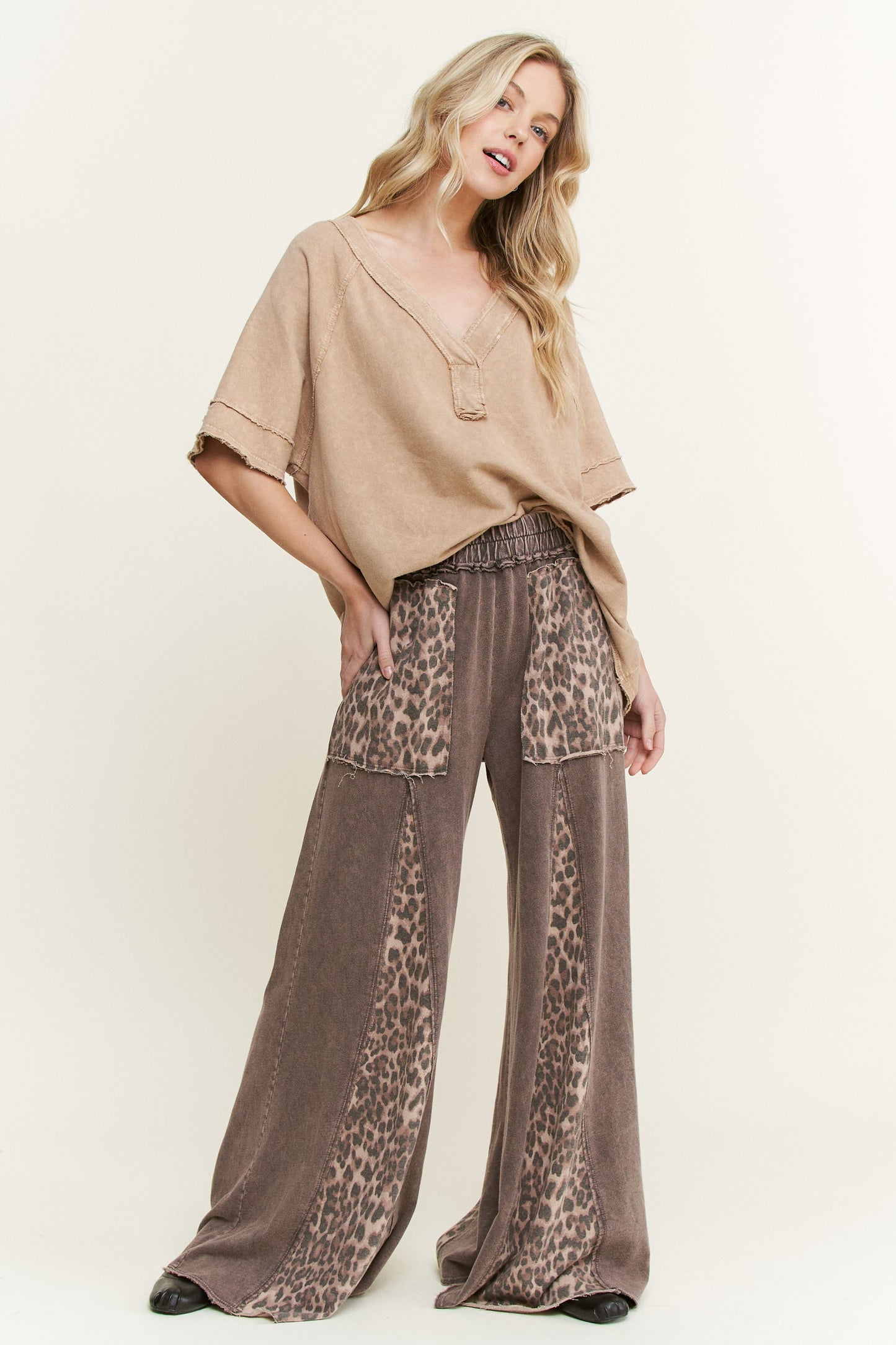 Mineral Washed Leopard Animal Print Pants