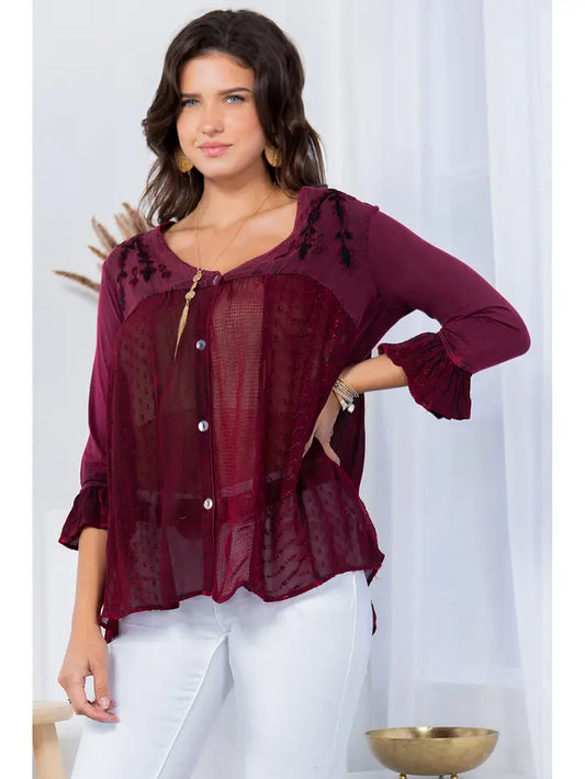 Burgundy Red Embroidered Blouse