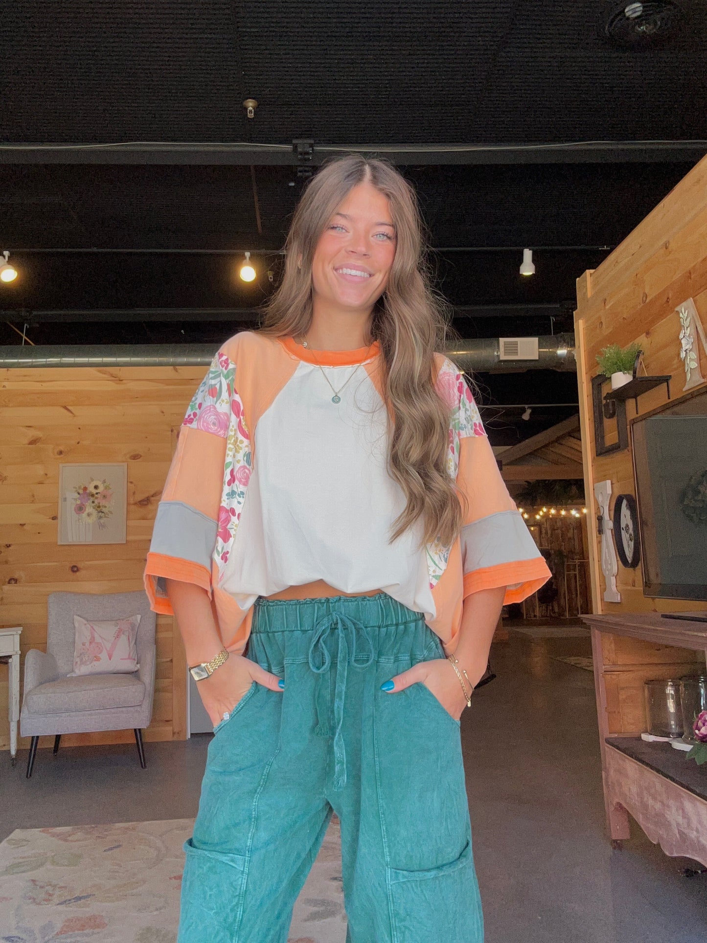 Orange Floral Sleeve Top