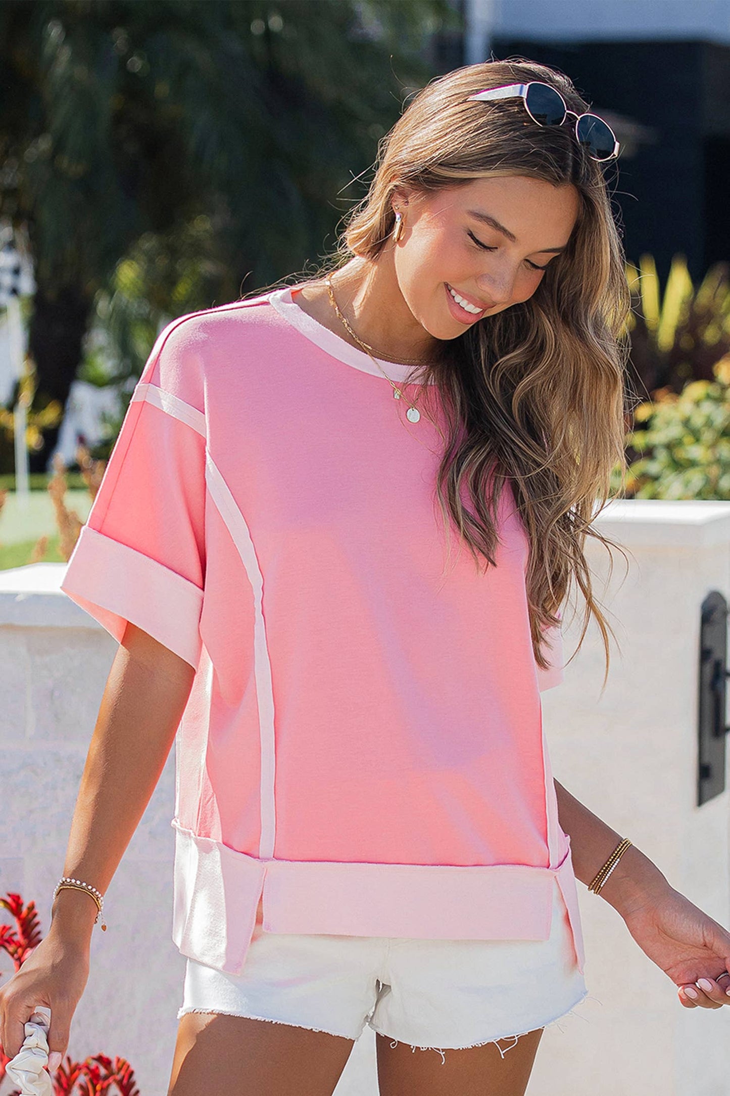 Pink Raw Seam Tee
