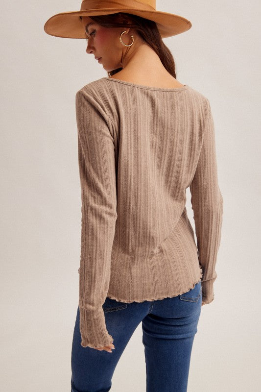 Soft Spoken Ribbed Top - Mocha