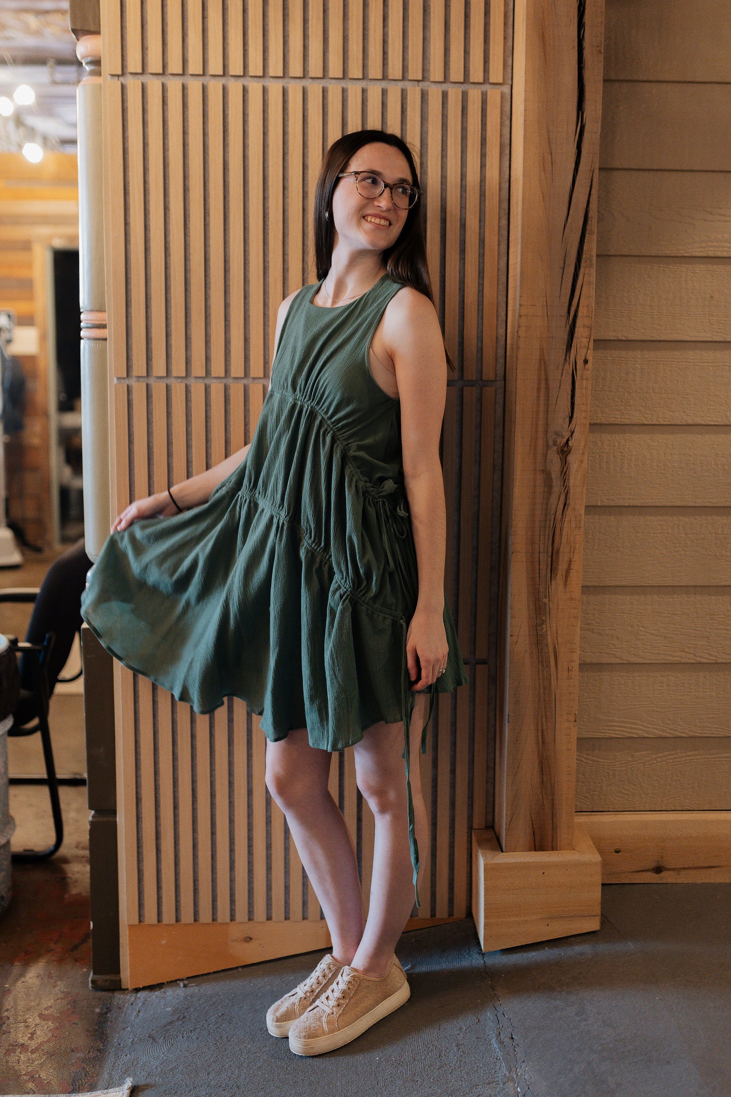 Eucalyptus Green Tie Mini Dress