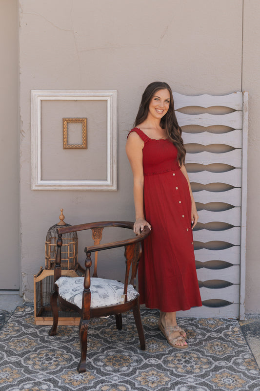 Ruby Skies Smocked Midi Dress