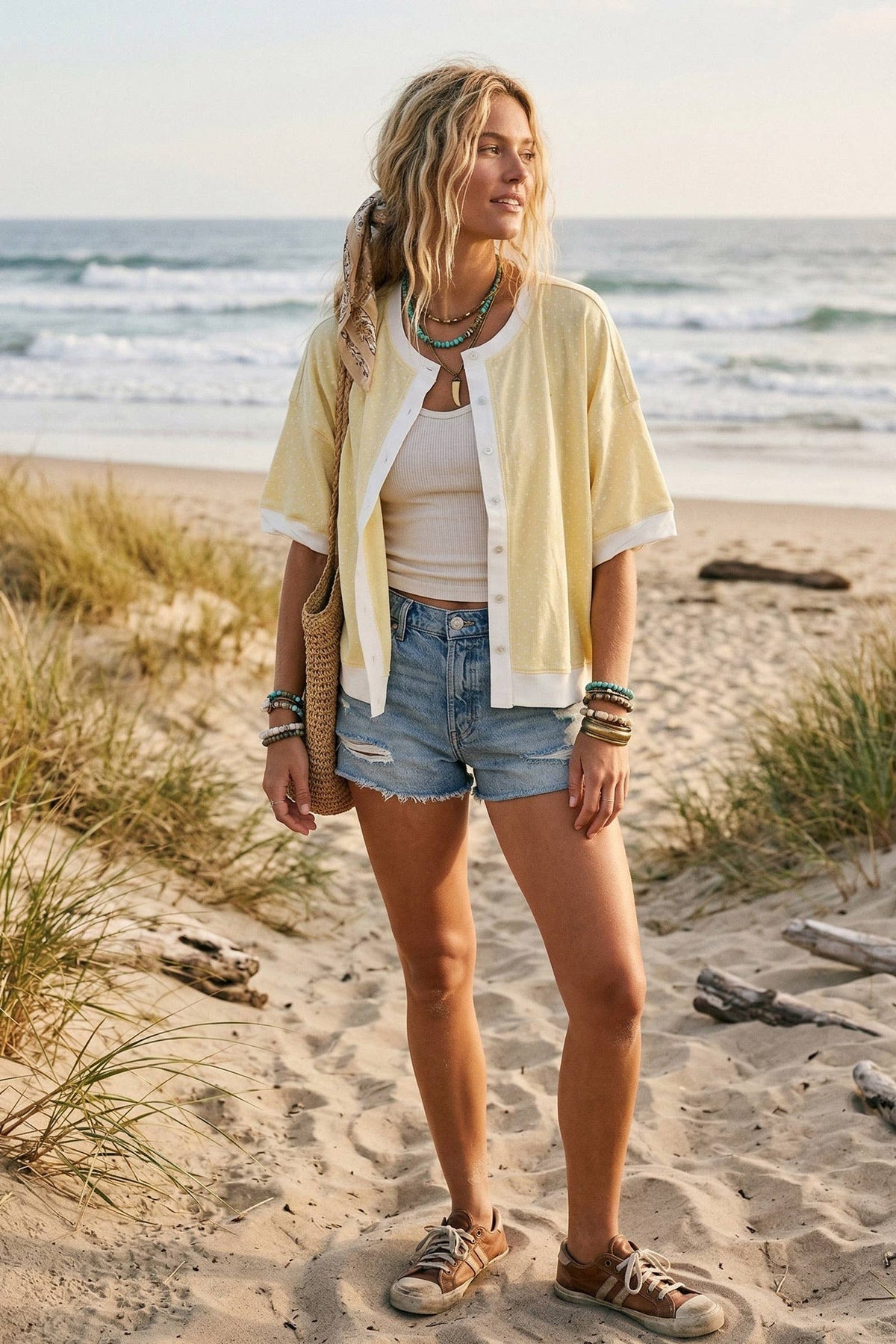 Yellow Polka Dot Button Top