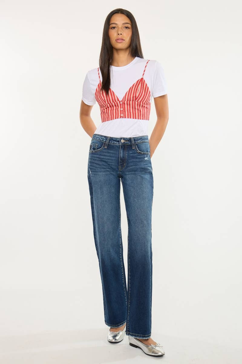 Dark Wash Mid-Rise Wide Leg Jean