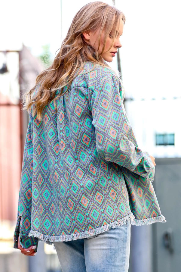 Tribal Printed Button Down Jacket