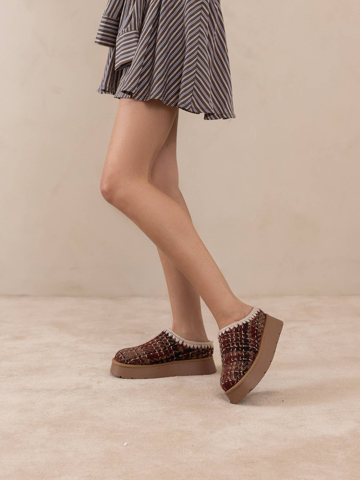 Mocha Tweed Platform Cozy Mule Slipper