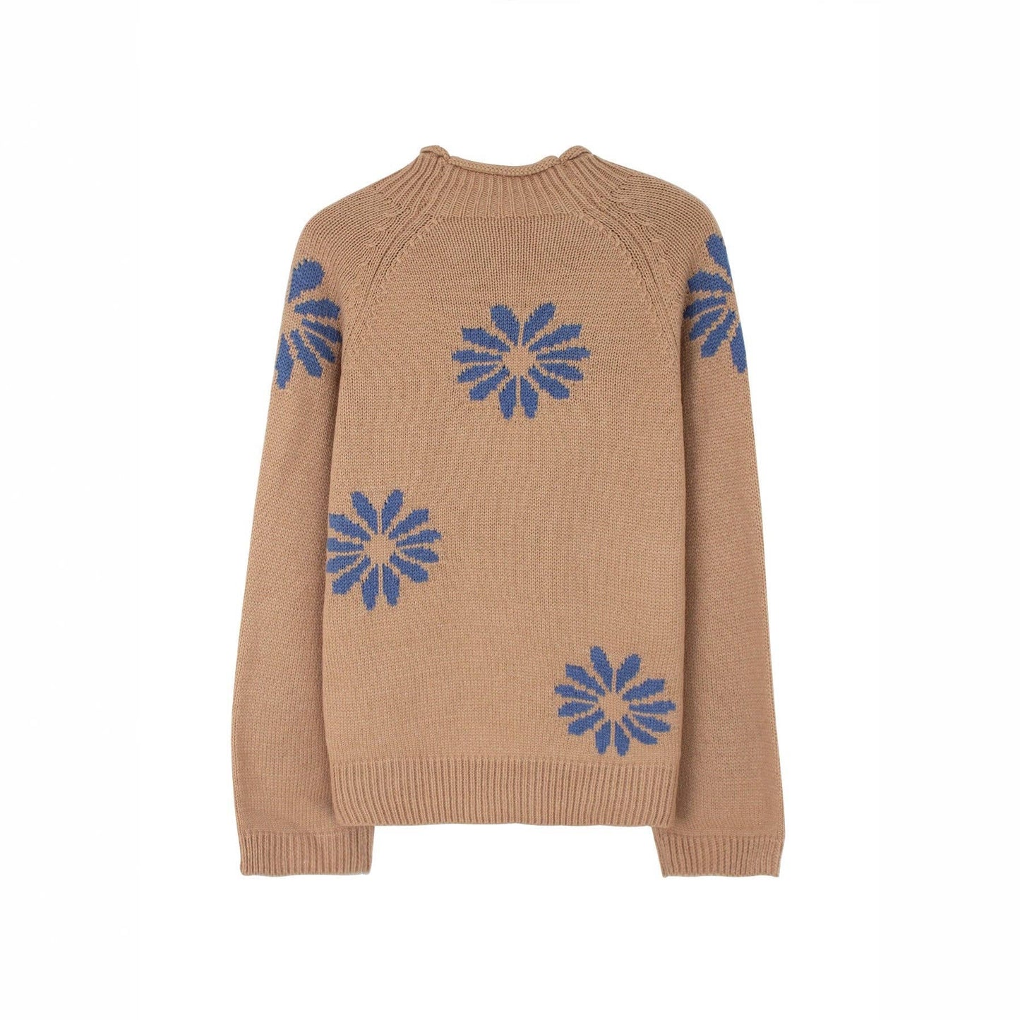 Khaki Floral Knit Sweater Ribbed