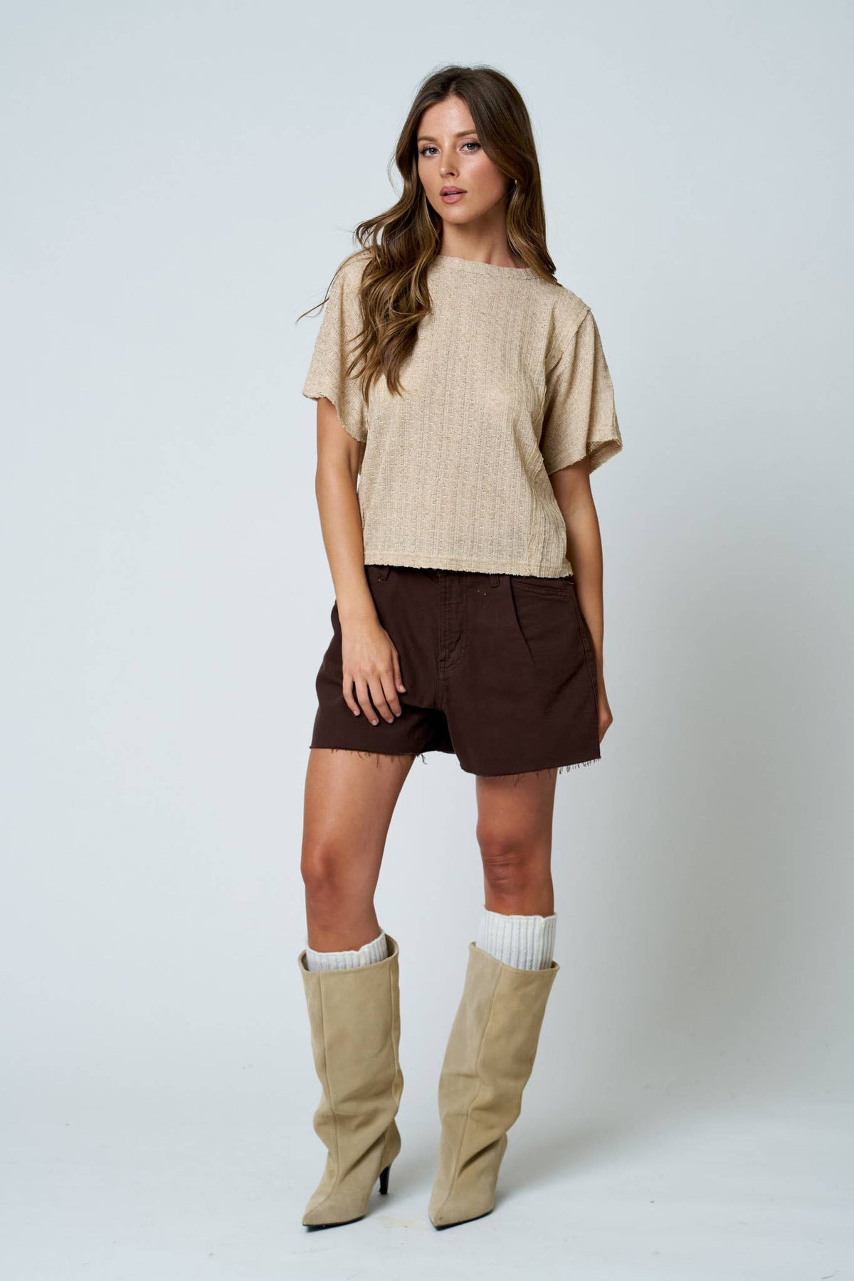 Exposed Seam Khaki Top