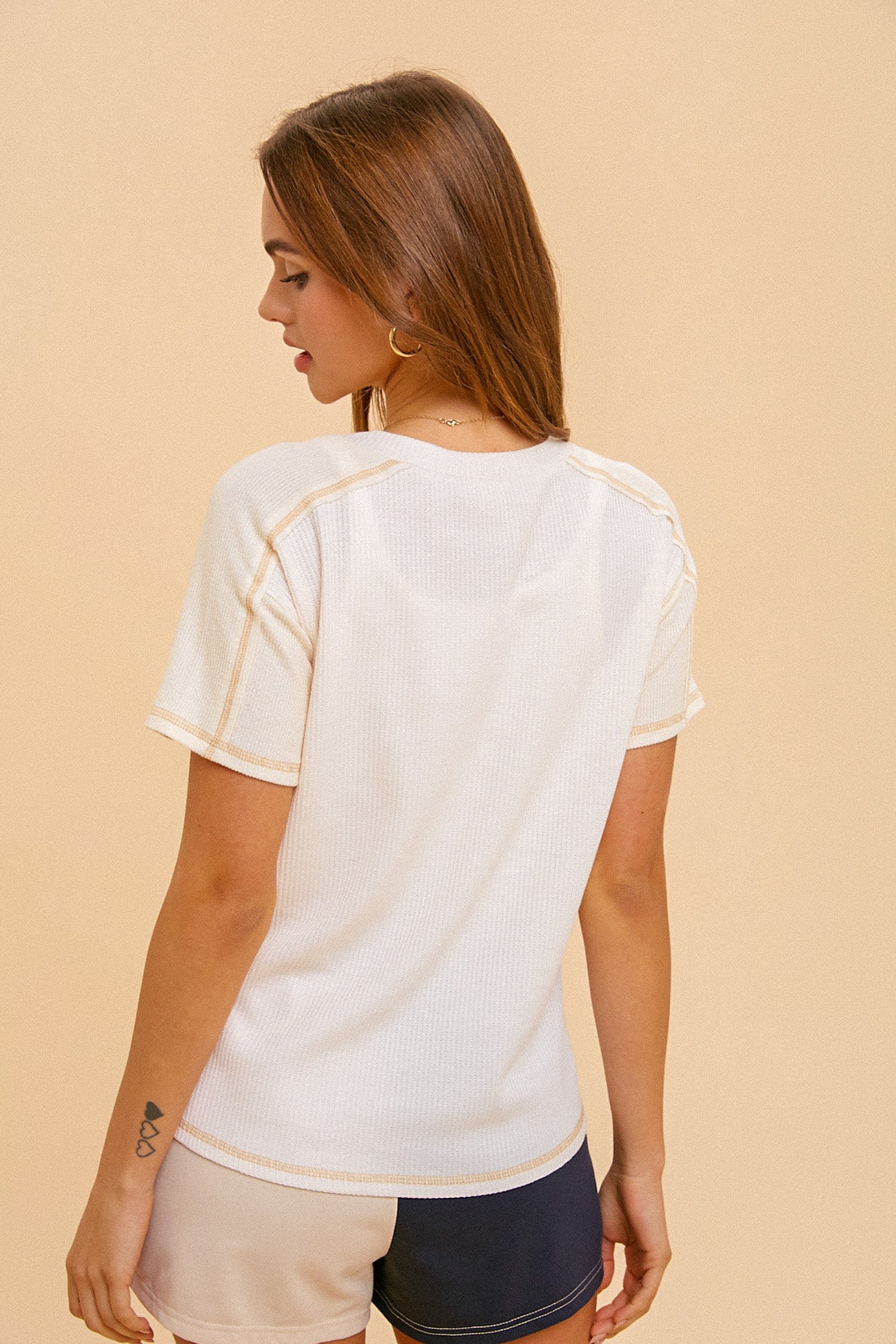 Ivory Ribbed Short Sleeve