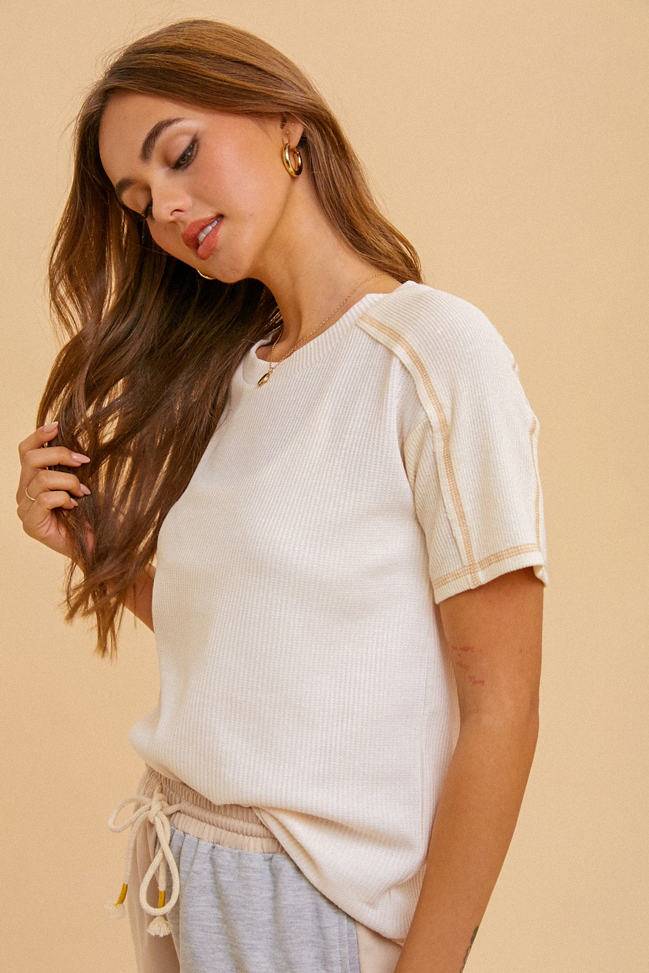 Ivory Ribbed Short Sleeve
