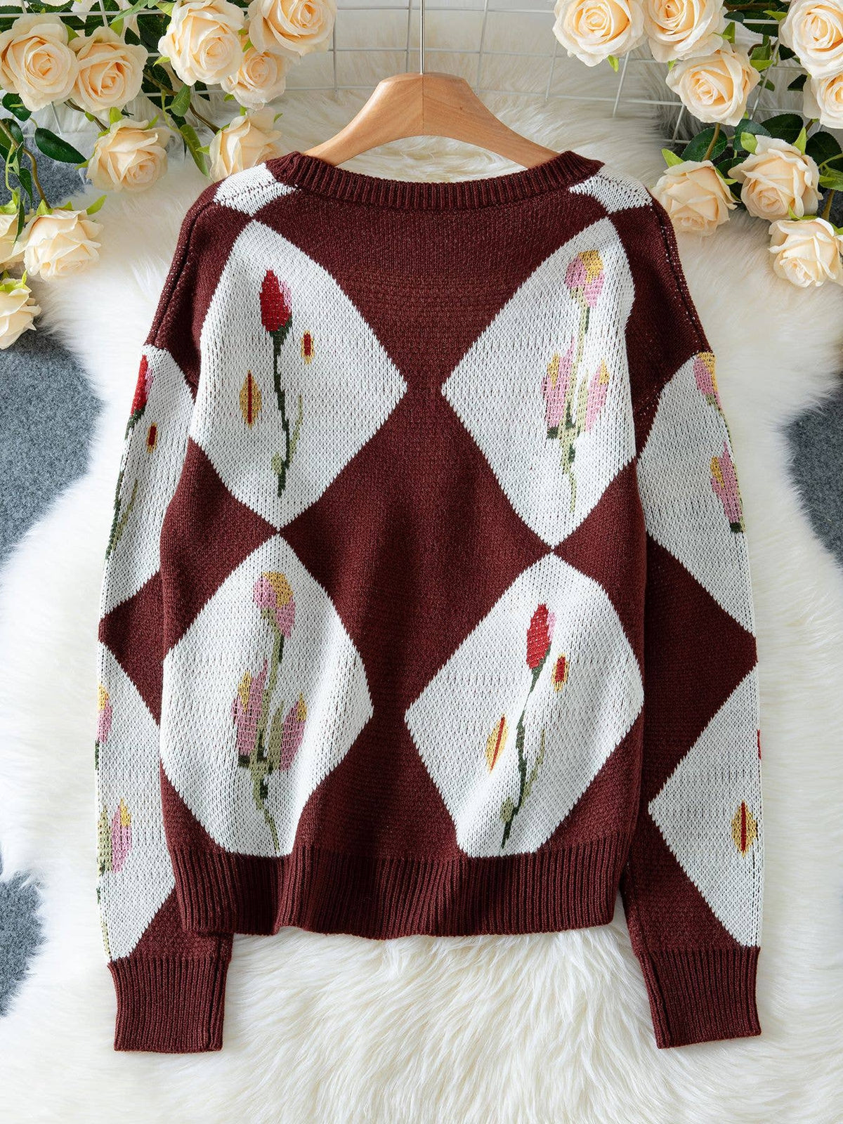 Color Block Floral Button Cardigan