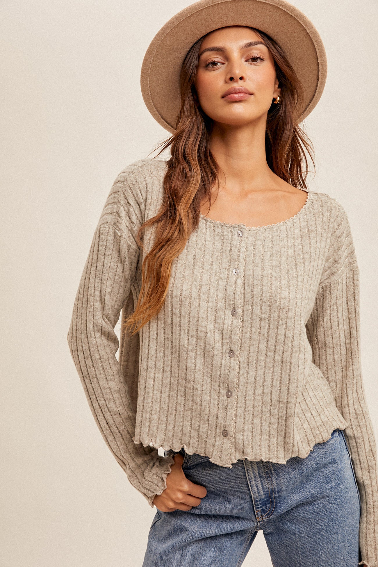 Heather Grey Ribbed Cardigan