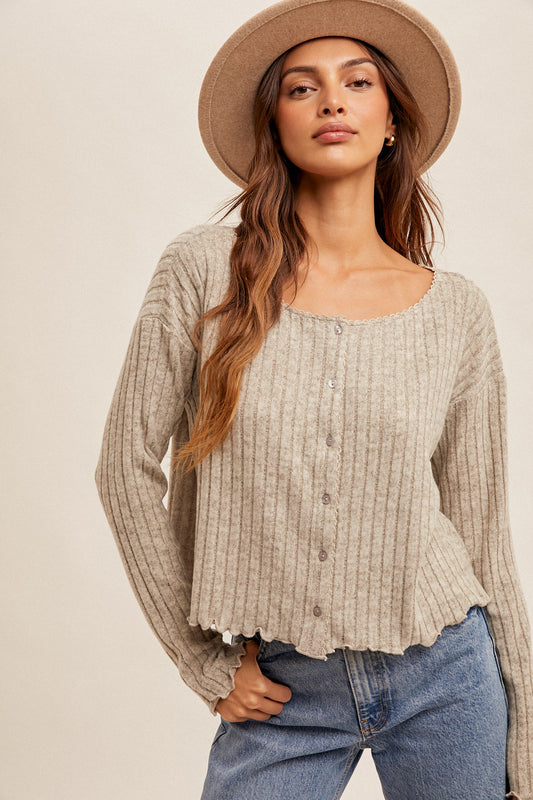 Heather Grey Ribbed Cardigan