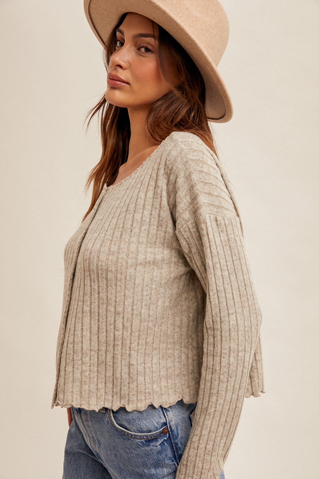Heather Grey Ribbed Cardigan